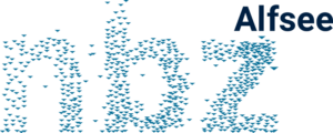 Logo nbz alfsee, bestehend aus vielen kleinen Dreiecken, die einen Vogelschwarm symbolisieren